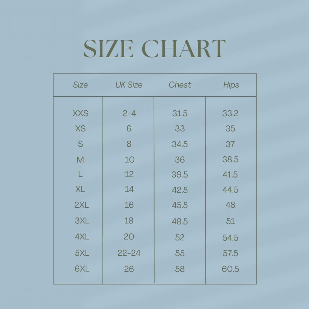 Sundarah sustainable swimwear size guide