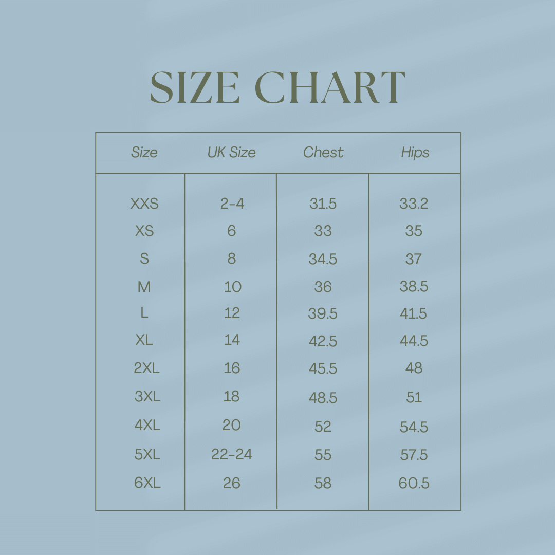 Sundarah sustainable swimwear size guide