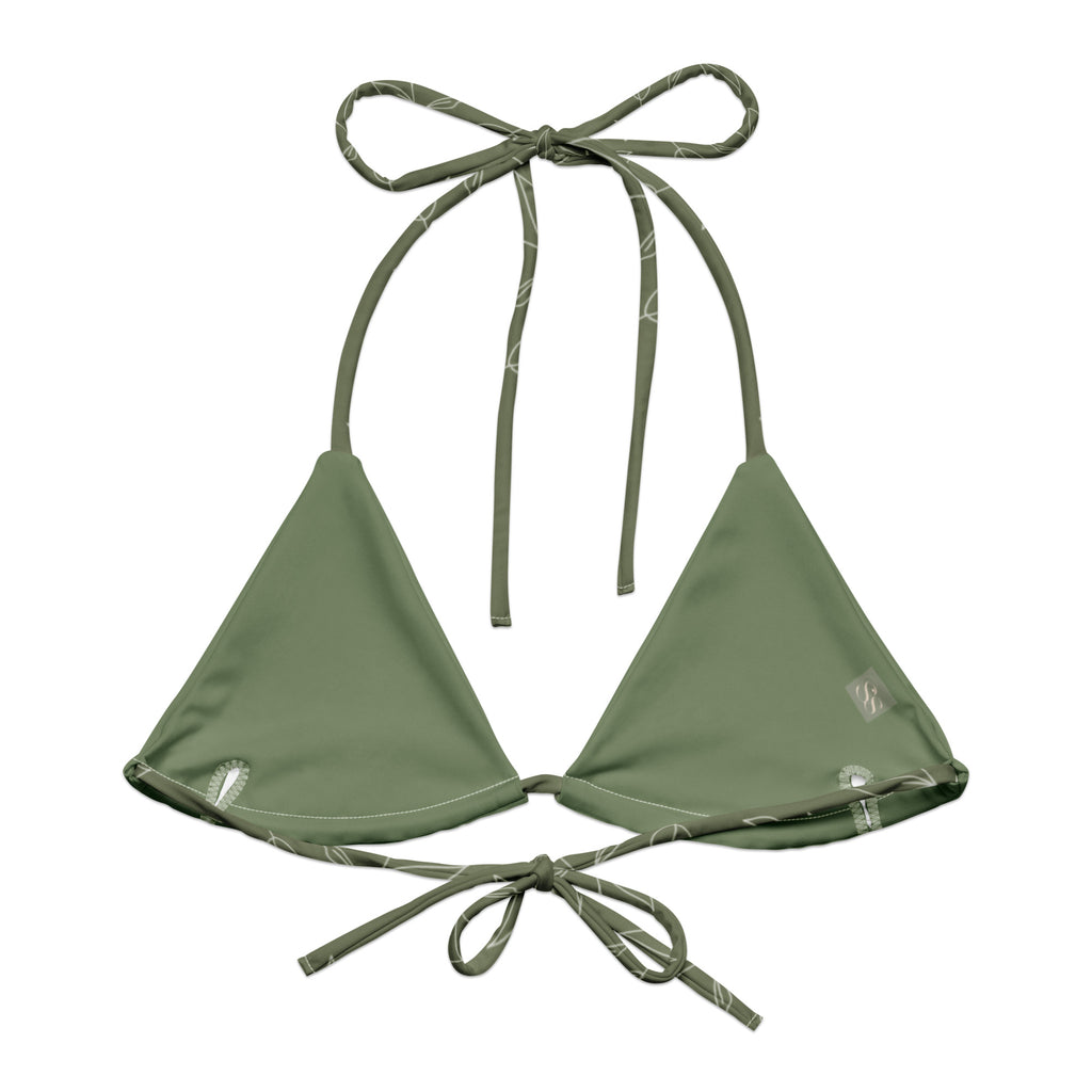 A luxurious olive and ivory coloured bikini set, perfect for a touch of sophistication at the pool or beach. The bikini features a flattering and comfortable fit, making it ideal for swimming, sunbathing, or poolside lounging.