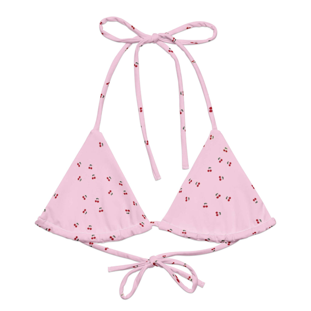 Pink Cherry Orchard Bikini Top - Retro Aesthetic Sustainable Swimwear for Beach Lovers