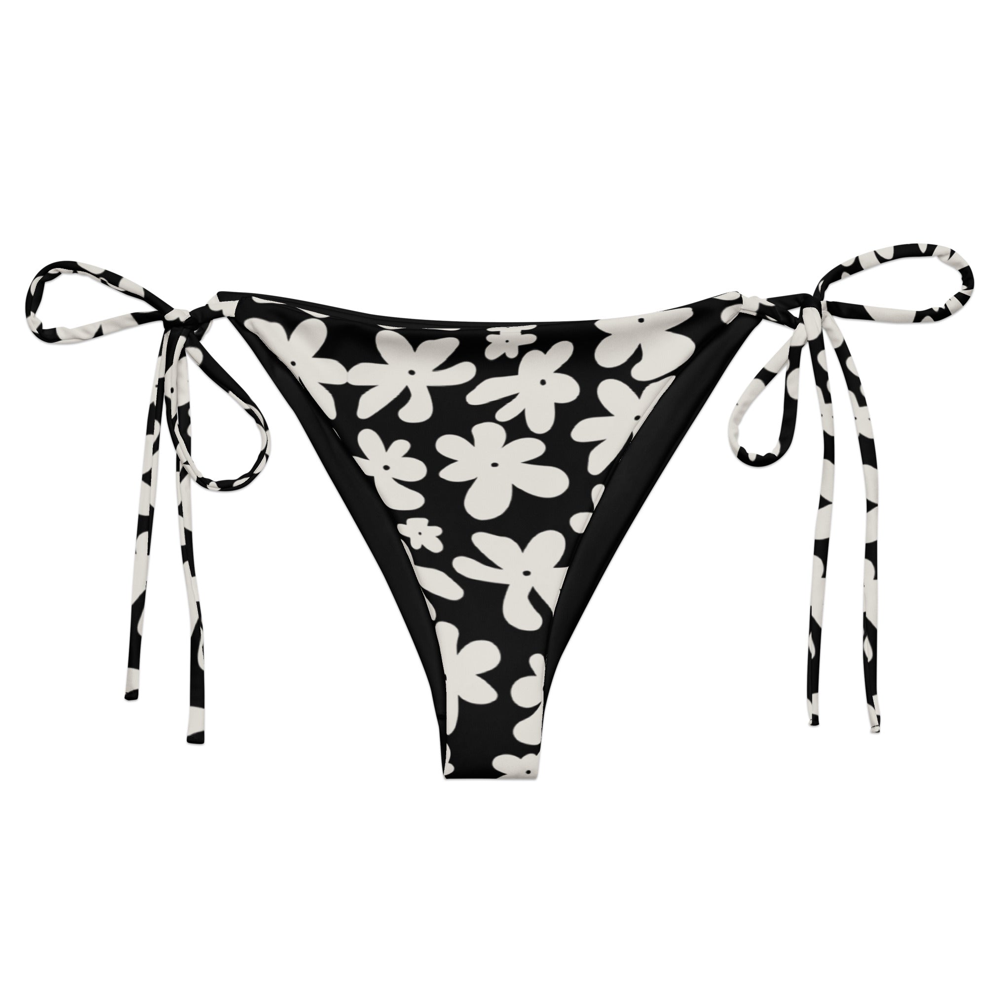 A stylish and comfortable bikini bottom called the Midnight Flower, made from recycled plastic with UPF 50+ sun protection. Part of a larger collection of swimwear also called Midnight Flower, this flattering bikini bottom is available in sizes ranging fr