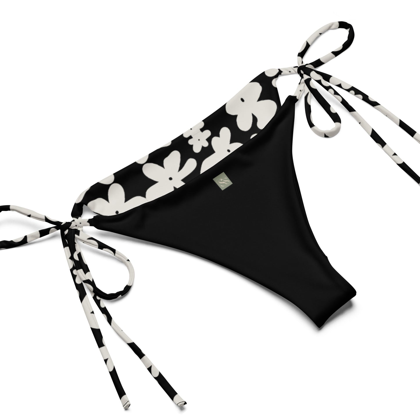 A stylish and comfortable bikini set called the Midnight Flower Bikini Set, made from high-quality, soft, and stretchy recycled material with UPF 50+ sun protection. This eco-friendly bikini set is perfect for swimming, sunbathing, or poolside lounging. I